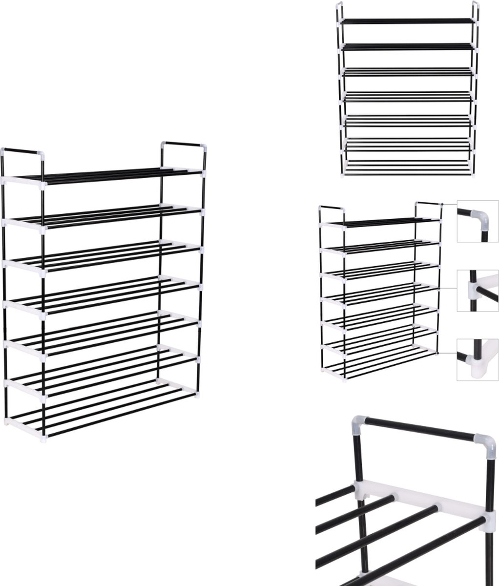 vidaXL Schoenrek - Schoenrekken - Schoenorganiser - Schoenorganisers - Schoenenrek met 7 schappen metaal en kunststof zwart (8721032942329)