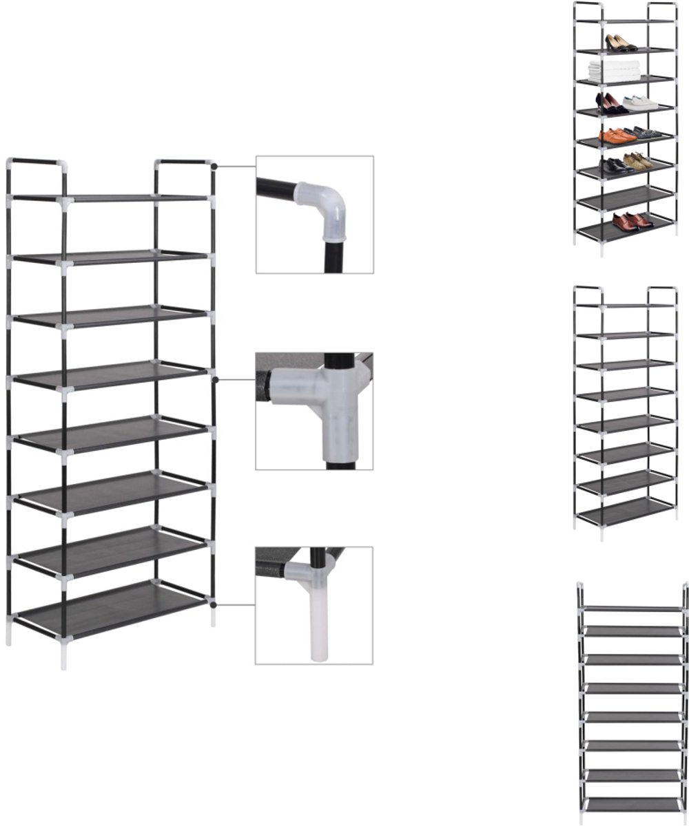 vidaXL Schoenrek - Schoenrekken - Schoenorganiser - Schoenorganisers - Schoenenrek met 8 schappen metaal en ongeweven stof zwart (8721032944323)