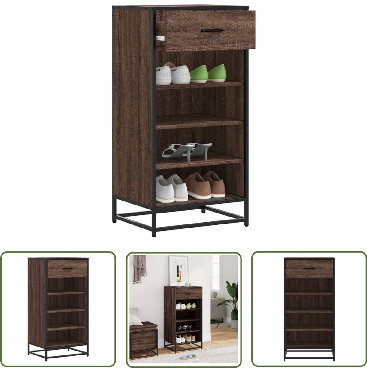 vidaXL Schoenuitlegers - Schoenenrek - Schoenenrek 48x38x97,5 cm bewerkt hout bruin eikenkleurig - Houten Schoenenrek - Vintage Schoenenrek - Entree Kast (8012520157661)