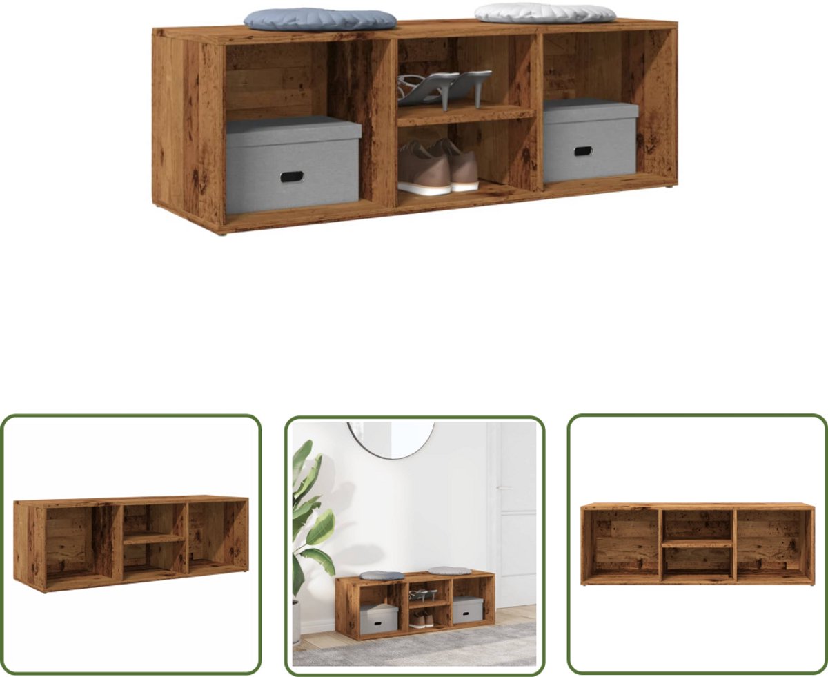 vidaXL Schoenuitlegger - Schoenenopbergbank - Schoenenopbergbank 105x35x35 cm bewerkt hout oud houtkleurig - Houten Kast - Vintage Kast - Bergruimte (8027508302193)