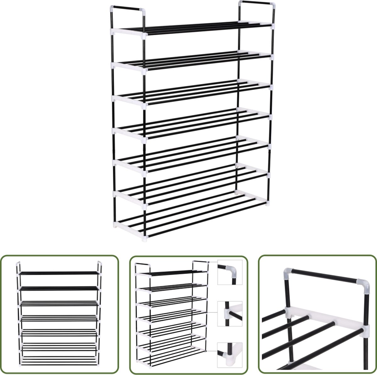 vidaXL Schoenuitlegger - Schoenenrek - Schoenenrek met 7 schappen metaal en kunststof zwart - Schoenenkast - Bergruimte - Organisatie (8721031228479)