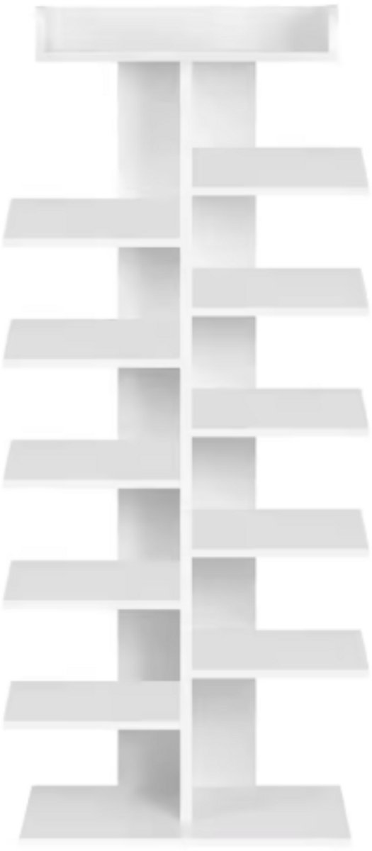 12-Laags Schoenenrek - Witte Schoenenkast voor Hal en Woonkamer - Ruimtebesparende Plank en Houten Schoenenopslag Organizer (8721052077476)