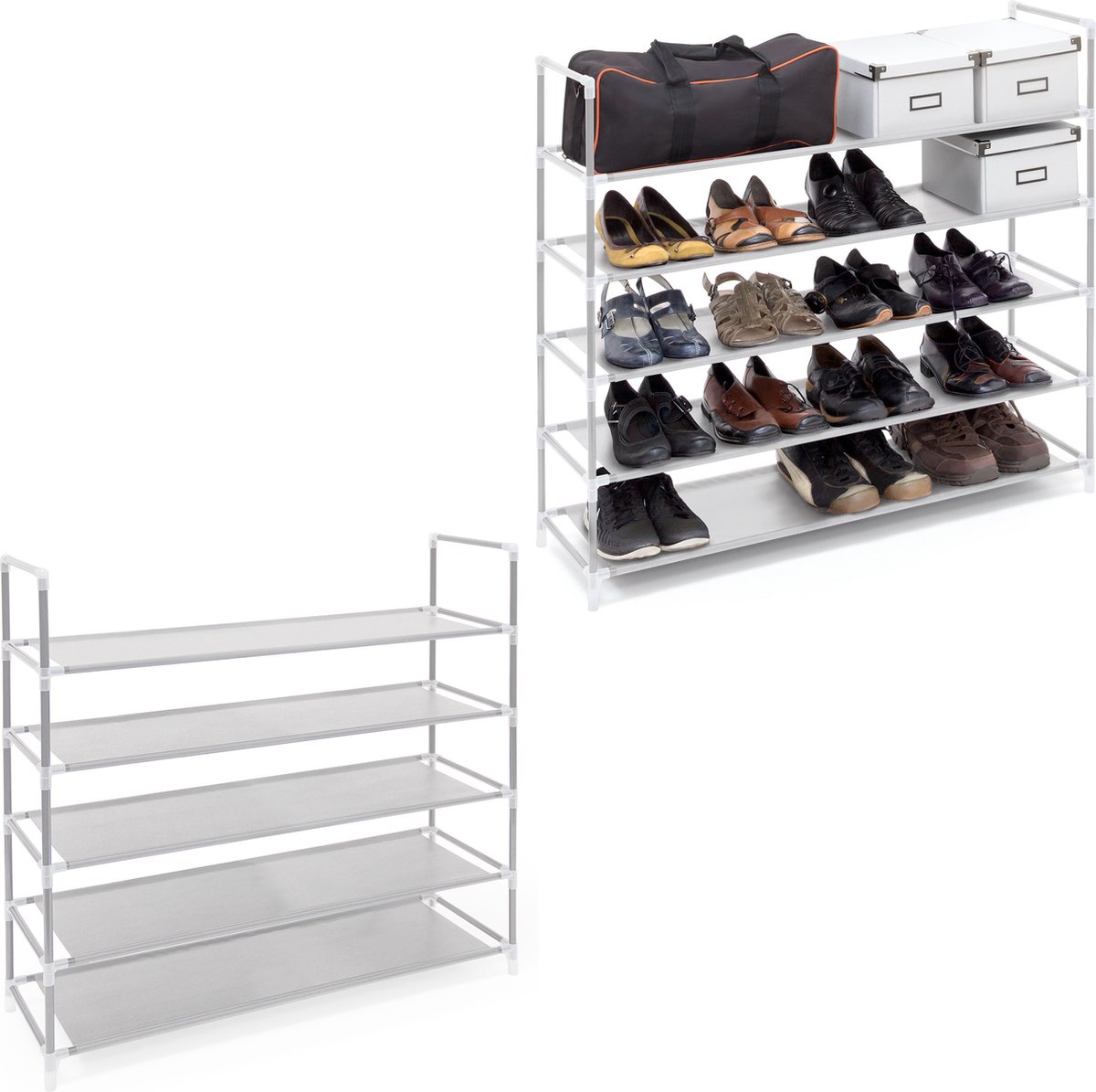 2 x schoenenrek met grepen - open schoenenkast - 5 etages - 20 paar - wit (4052025339517)