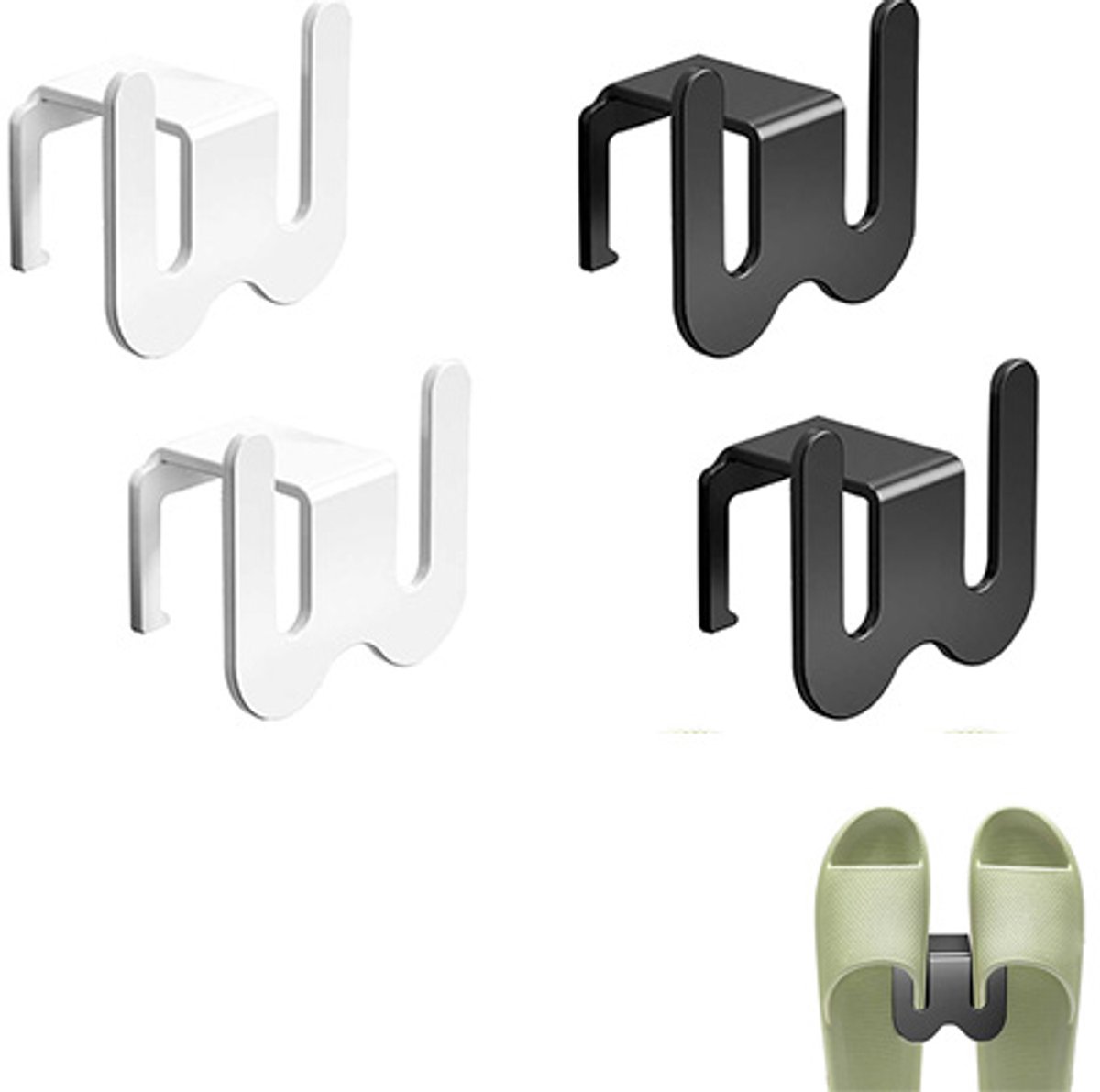 4 stuks Schoenenrek deur - Schoenenrek hangend - Zelfklevende schoenenrek - Schoenenorganizer - Pantoffelhaken - Pantoffelrek voor in de badkamer - hangend schoenenrek voor slaapkamers en woonkamers - zwart-wit (0000810888751)