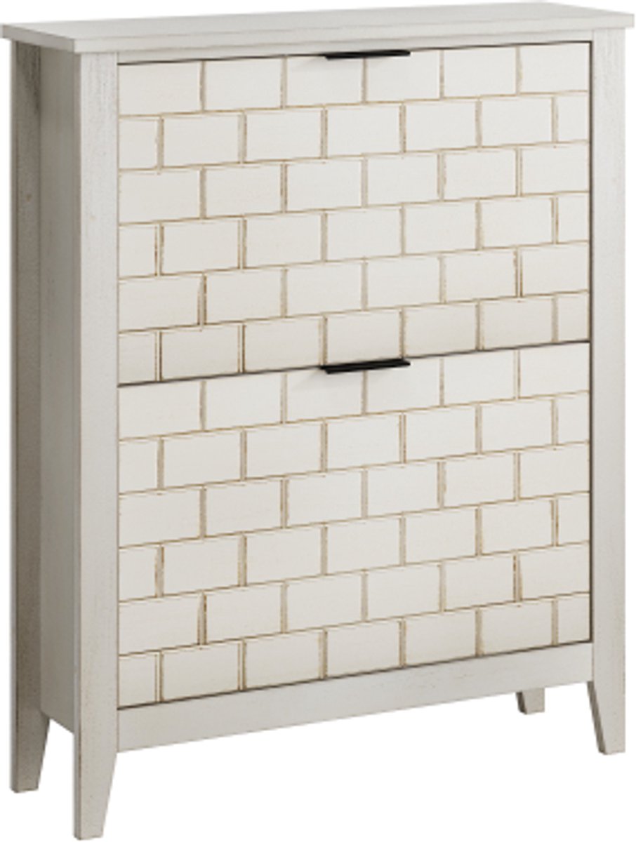 80 cm vintage schoenenkast in het wit, vrijstaande mid-century vintage schoenenkast, schoenenkast met 2 uitklapbare lades, geschikt voor hal en entree, trappenhuishoek (4255839470029)