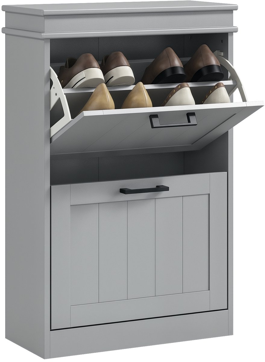 HOMCOM-Klapbare schoenenkast-54x24x82,5cm-MDF-Grijs (3662970248706)