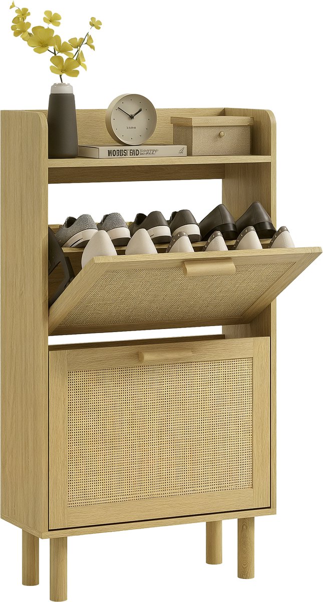 HOMCOM Klapbare schoenenkast - Spaanplaat - 80x24,5x110cm - Eiken (3662970171592)