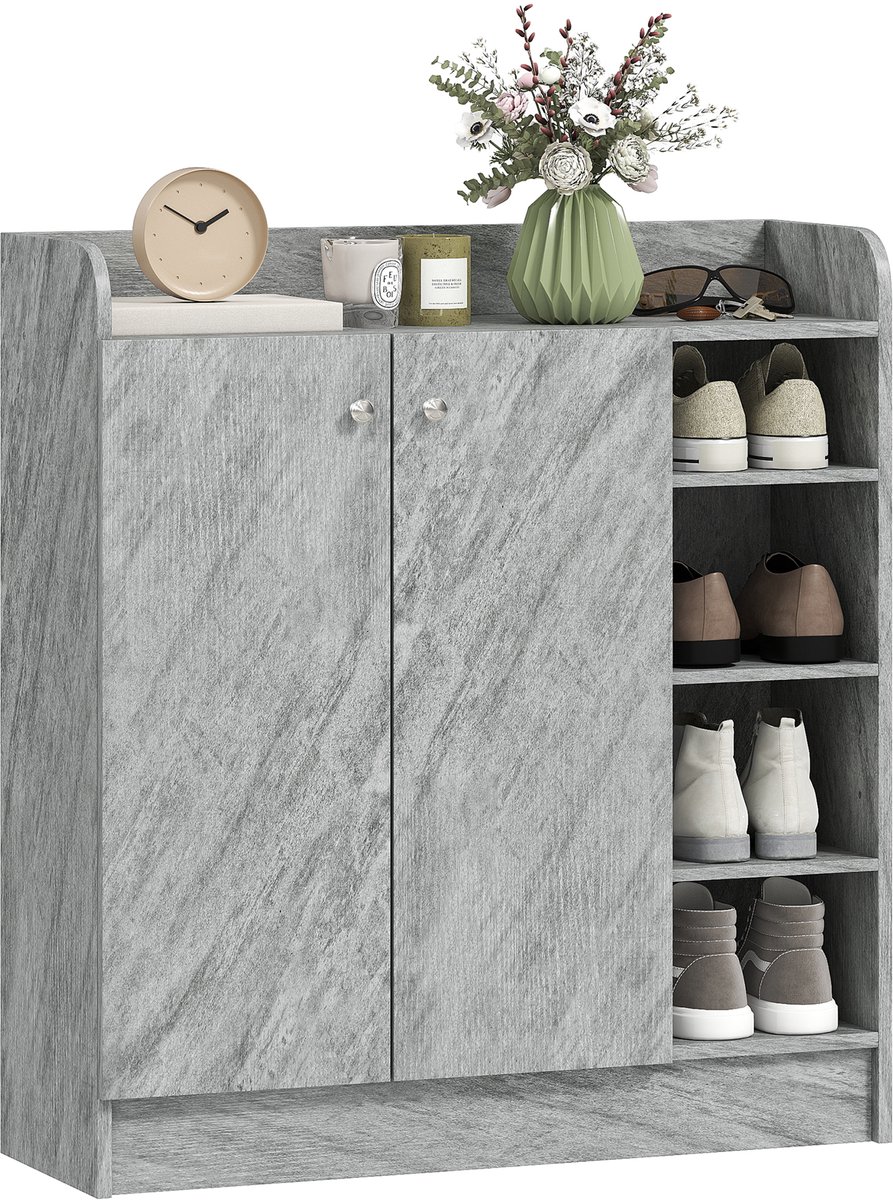 HOMCOM-Schoenenkast-83x30x90cm-Hout-Grijs (3662970244210)