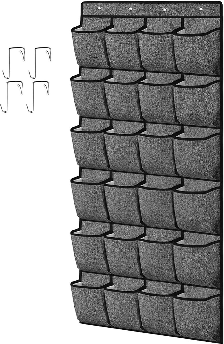 Hangende schoenentas met 24 compartimenten - schoenenzak hangend - schoenenkast - Grijze schoenentas met meerdere lagen - Opbergtas - Zwarte (8581685645097)