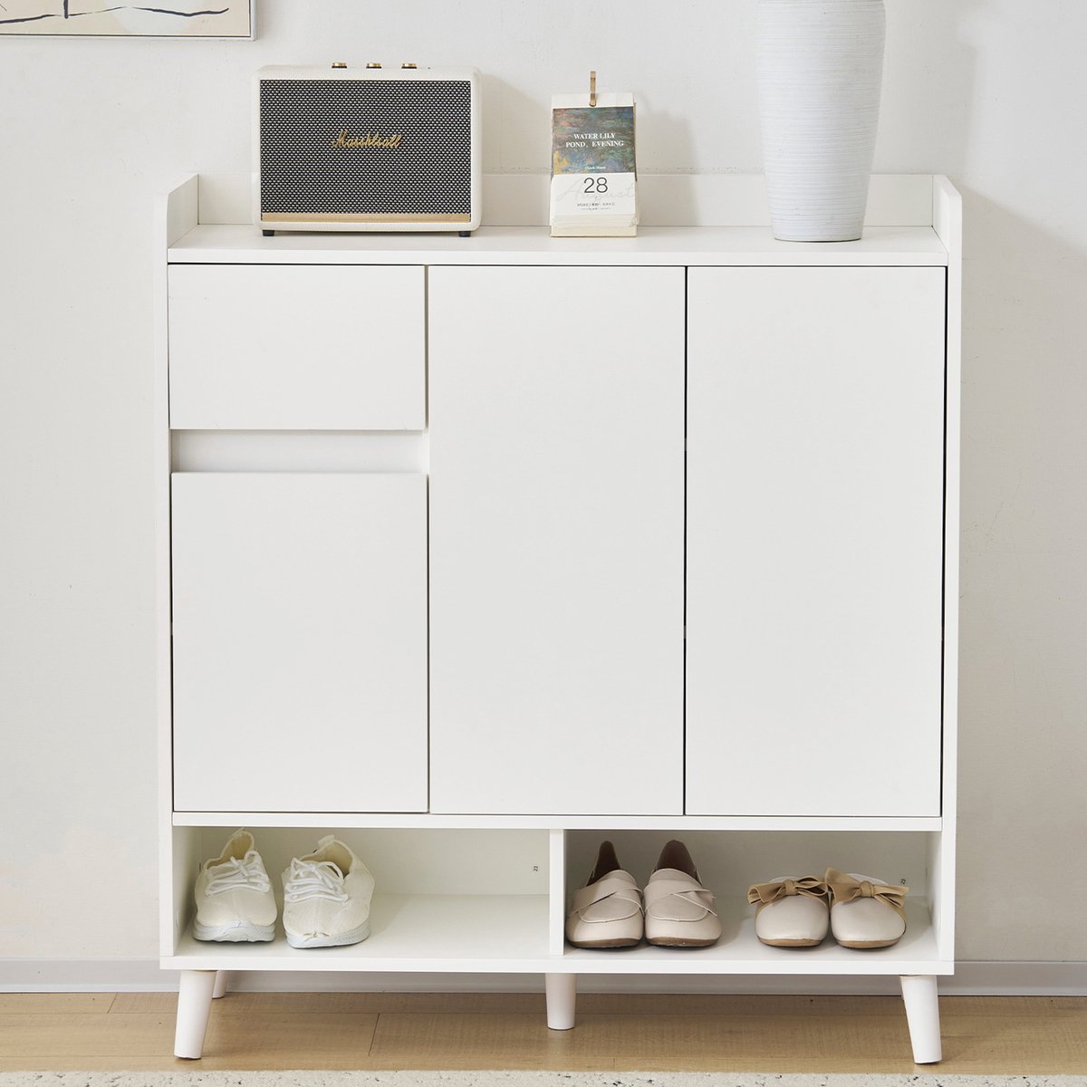 Ladekast - dressoir - schoenenkast met verstelbare planken - home organizer met massief houten poten - 90x35x99cm (5063371375578)