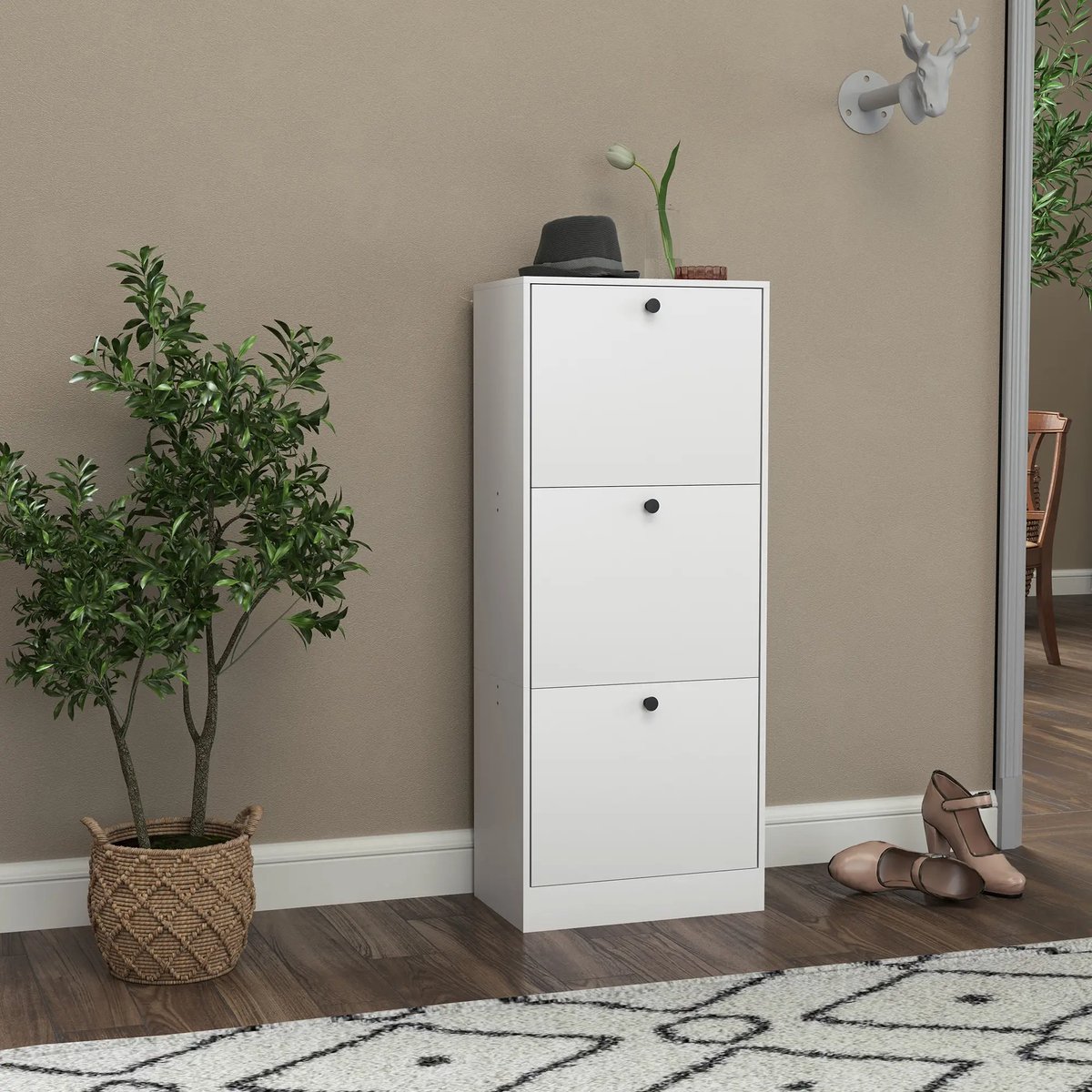 Pugsdrly Schoenenkast, schoenenrek, 3 klapvakken, verstelbaar, spaanplaat, wit (6097936326308)