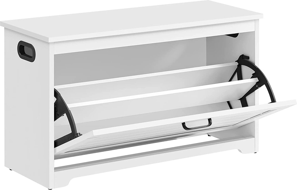 Schoenbank, schoenenkast met kap, zitbank met verstelbare binnenindeling, klapdeur, met zijdelingse handgrepen, voor de hal, 80 x 30 x 46 cm, wit LHS120T10 (6090956010035)