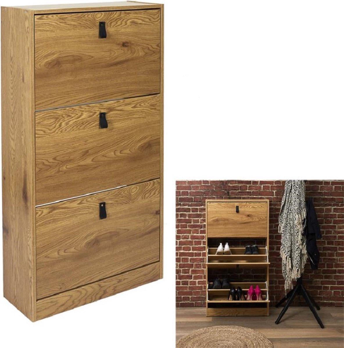 Schoenenkast 3 Kleplades 63x24x117 cm - voor 18 paar - Bruin (8720572202672)