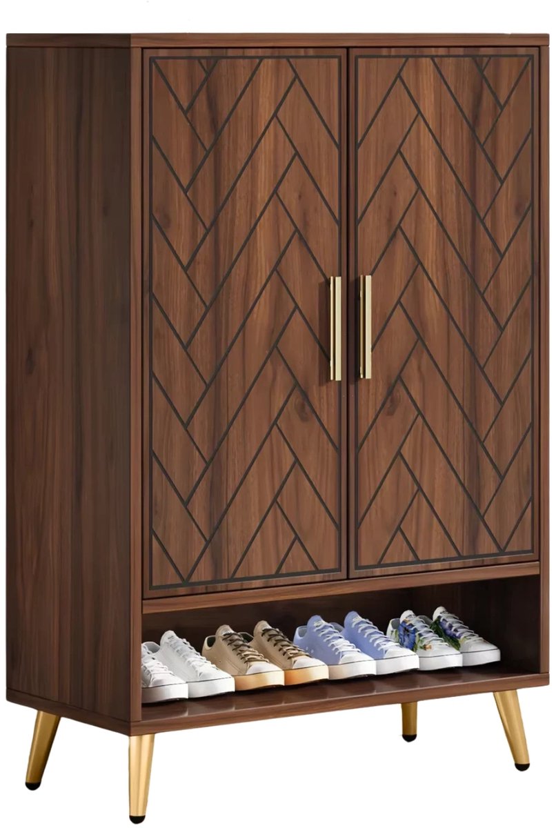 Schoenenkast Nero met deuren - Bruin - Schoenenrek - 110cm - 6 laags - Houten opbergkast (8721052083316)