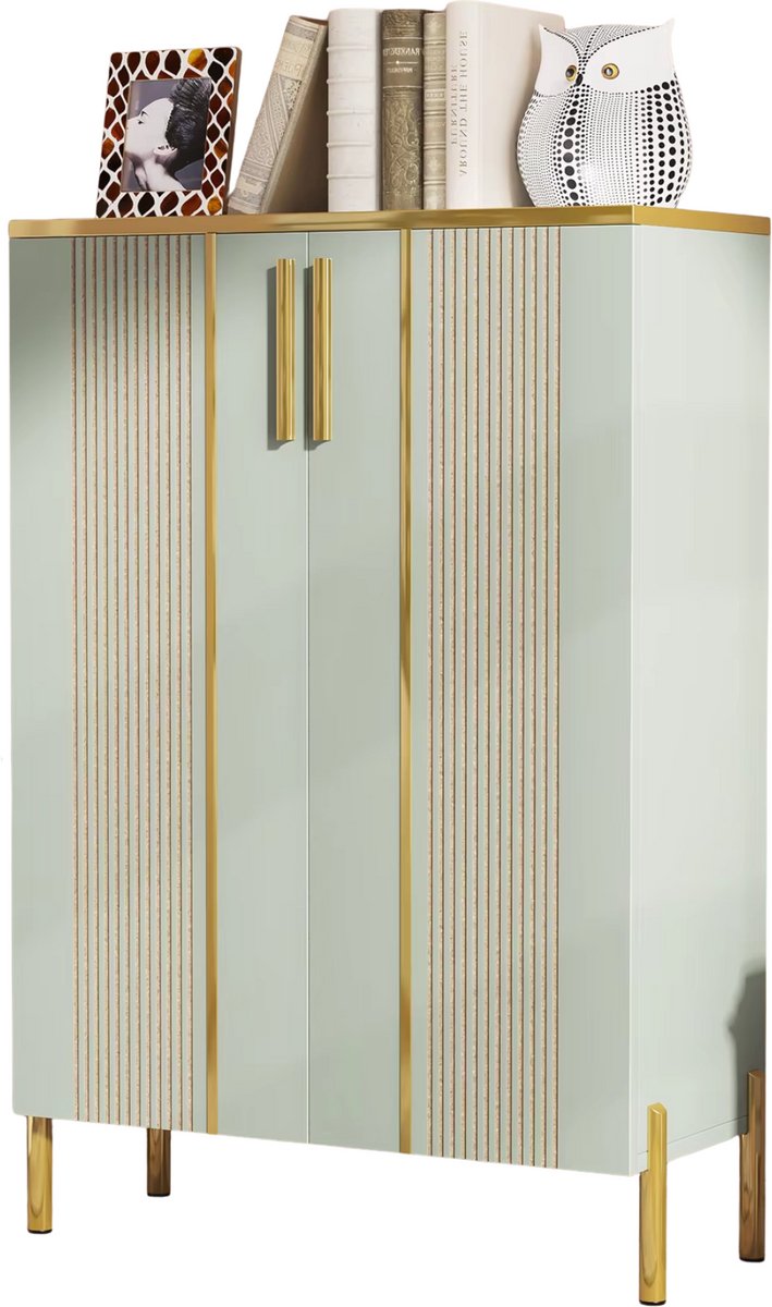 Schoenenkast Nero met deuren - Schoenenrek - 110cm - 6 laags - Houten opbergkast - Groen - 18 paar (8721052083293)