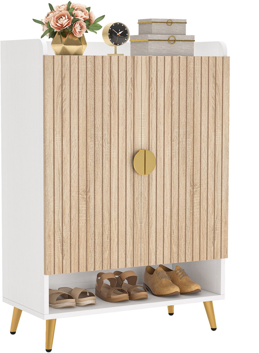 Schoenenkast - Schoenenbank - Schoenenrek - Voor schoenenopslag - Met 7 lagen en verstelbare planken - Donker Khaki (8721052084351)