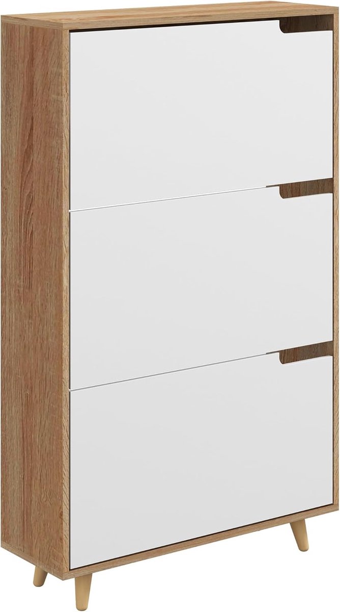 Schoenenkast met 3 kleppen, schoenenkast, met verstelbare plank, 72 x 24 x 119 cm, naturel en wit (8785291981536)