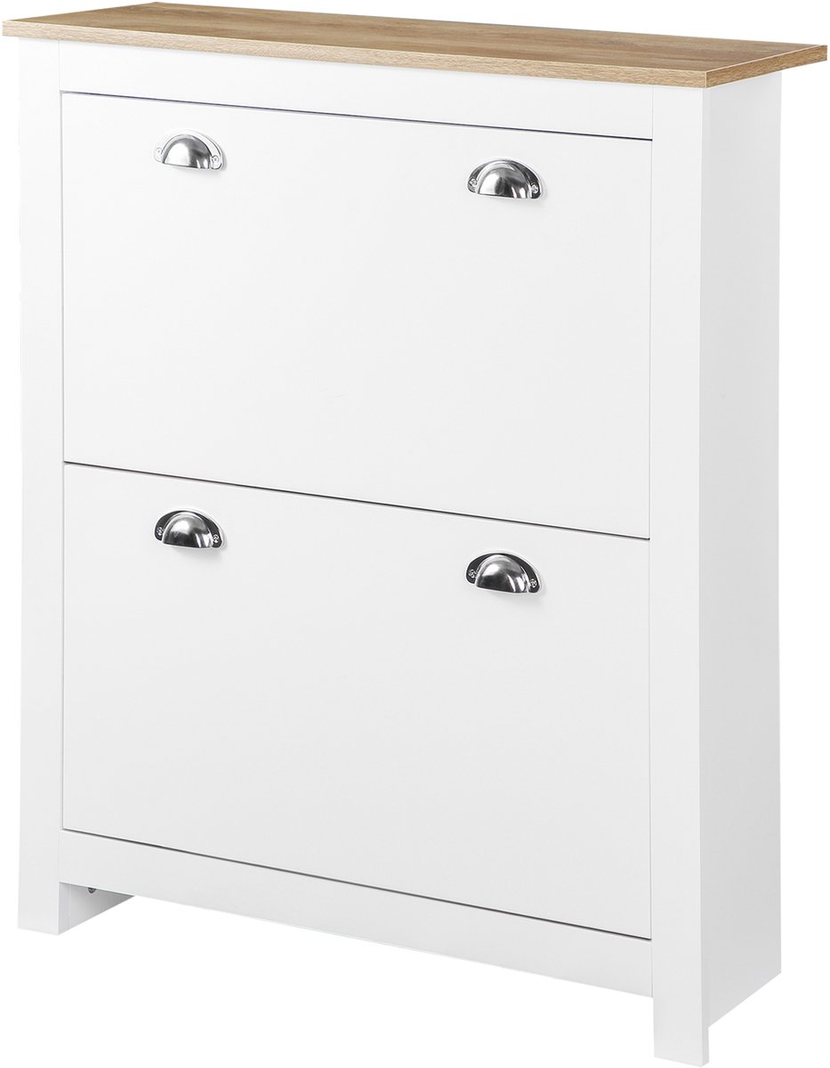 Schoenenkast met Klapdeuren en Verstelbare Indeling in Licht Eiken en Wit (3662970092132)