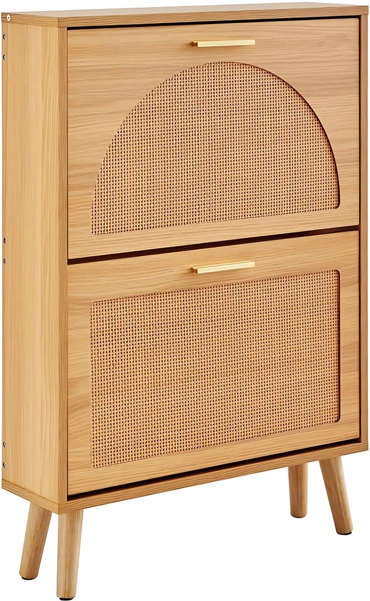 Schoenenkast met klep - 2 kleppen - Schoenenbank - Houtkleur - Kantelsysteem - Schoenenbak - 36KG (8721052037777)