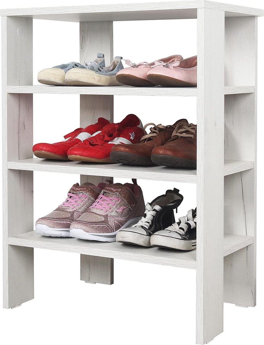 Schoenenkast smal en hoog 70 x 55 x 32 cm staand rek geperst hout eiken wit WM039-EP - 3 niveaus - hal - schoenen (6152912077022)