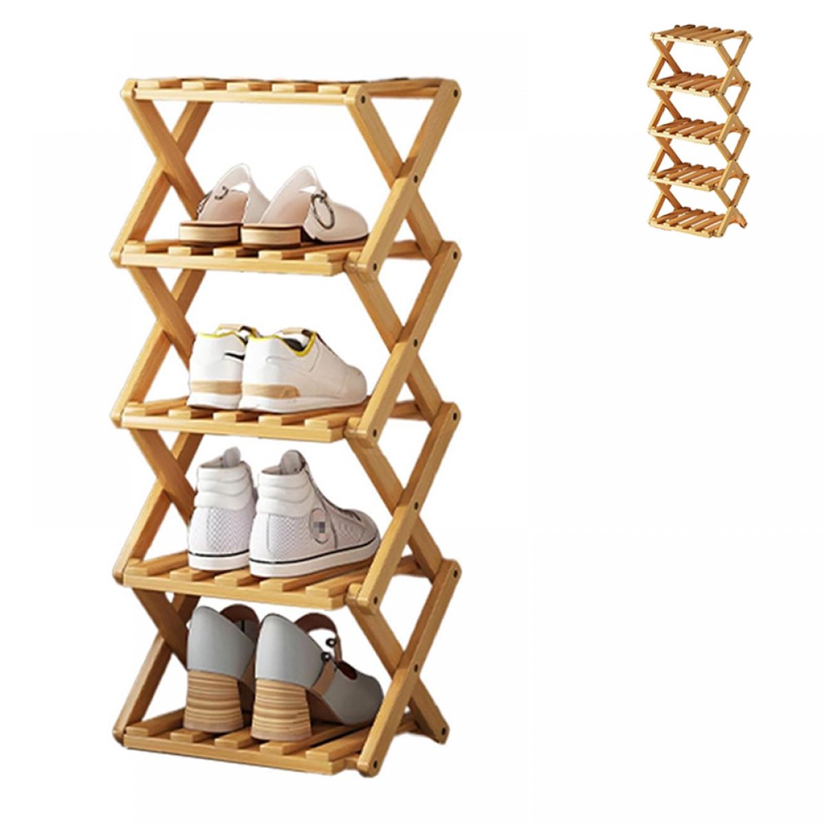 Schoenenrek - 5 Lagen - Schoenenkast - Schoenenrek Uitschuifbaar - Voor 5 paar schoenen - 70 x 26 x 26 cm - Schoenen Opbergsysteem - Uittrekbaar - Lichtgewicht en Ruimtebesparend Ontwerp - Zelf samenstellen - Bruin (9318528037103)