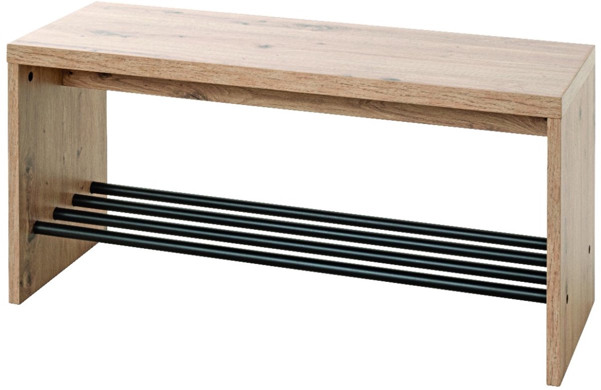 Schoenenrek - Licht eiken MDF met zwarte accenten - Stalen buis voor stijlvol design - Voor 3 paar schoenen - Ruimtelijk en stevig - 80x30x40 cm (6154302946949)