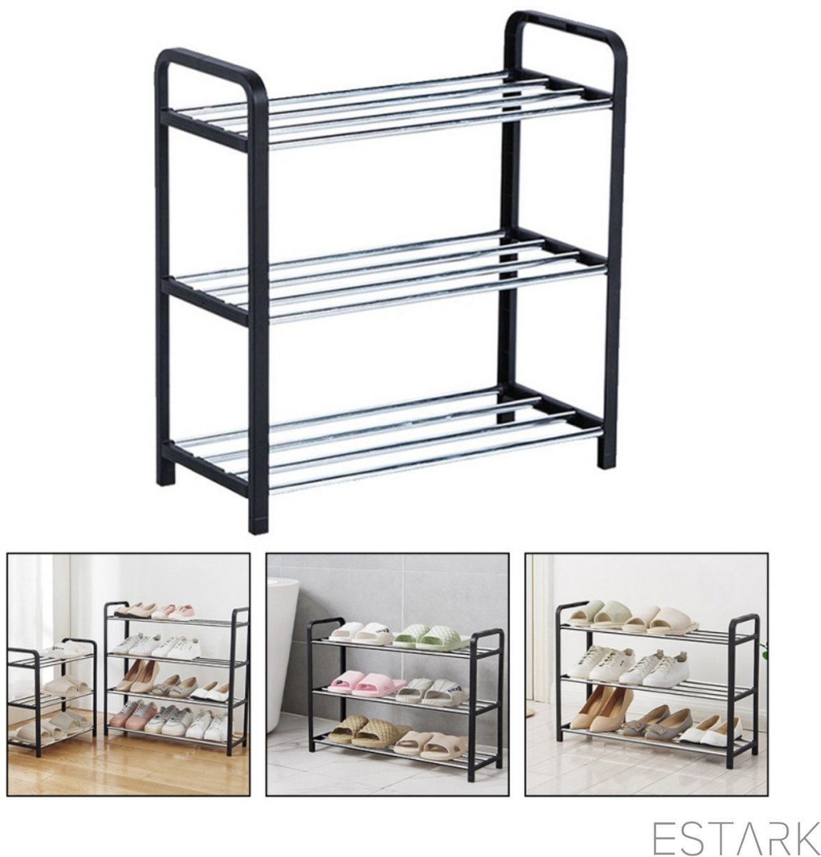 Schoenenrek - Praktische Schoenenkast - XXL - Zwart kunststof - Schoenen Rek Kast Opbergkast - Shoe Rack - Voor 12 Schoenen - Schoenenrek - 6 Paar (6090927058042)