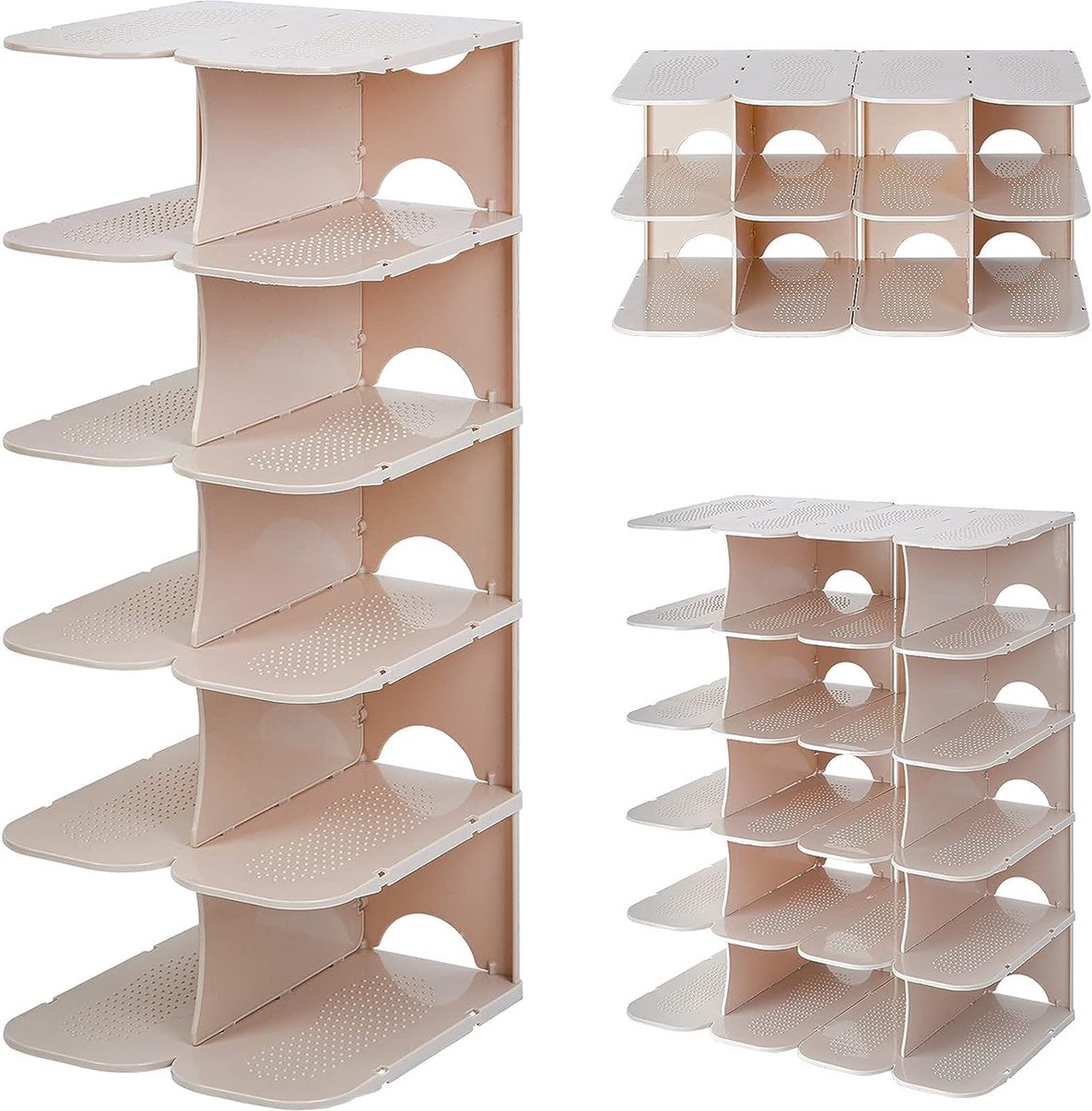 Schoenenrek, schoenenkast met 6 niveaus, ruimtebesparend, verstelbaar, vrije combinatie, robuust schoenenrek, stapelbaar, kaki (7595980426795)