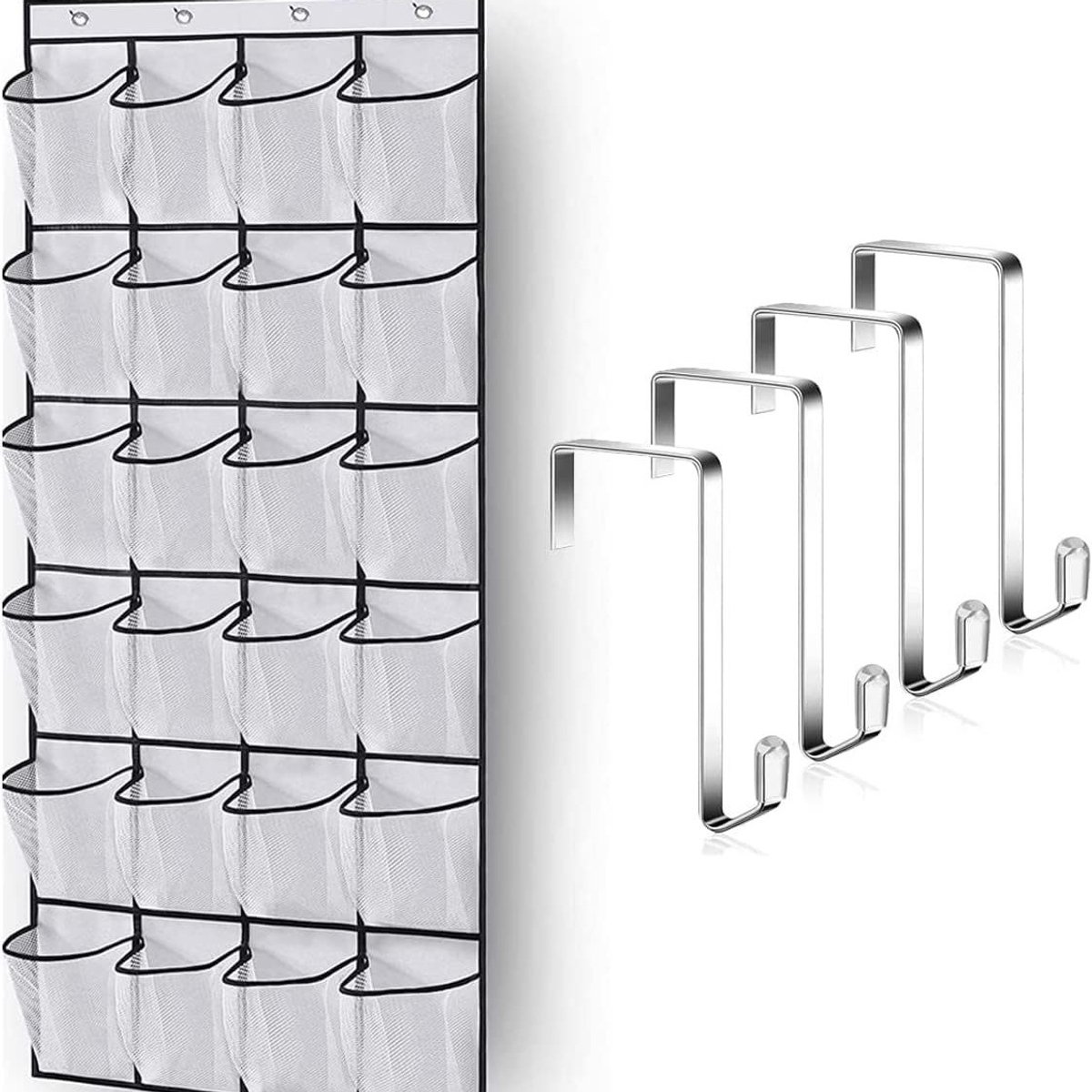 Schoenenzak Hangend - 24 Sleuven - Schoenen Opberger - Organizer Voor Aan De Deur - Ophangend Schoenenrek - Schoenenorganizer - Deur Opbergzak - Hangende Opberger - Oplossing Voor Rondslingerende Schoenen - Schoenenkast Hangend - Schoenentas - Wit (6901670617090)