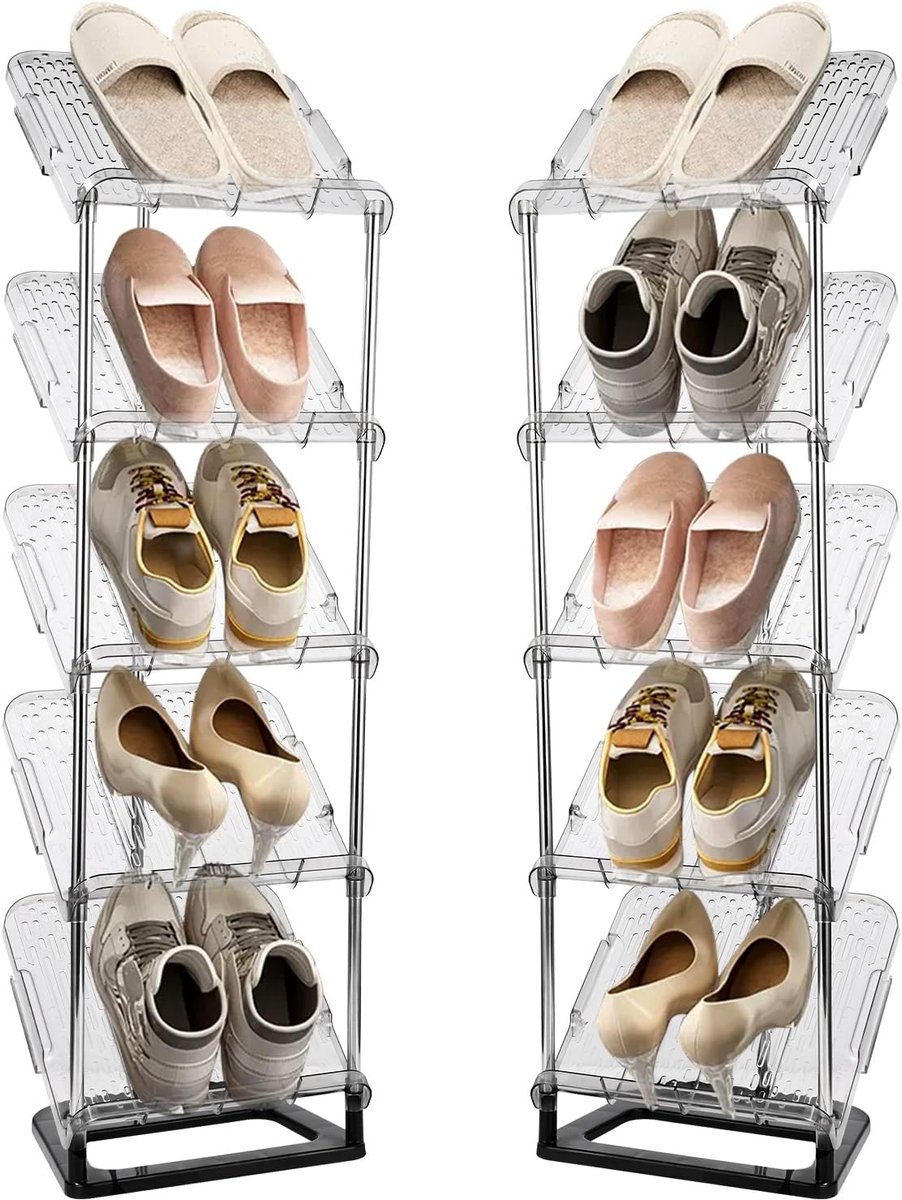 Smal Schoenenrek Met 5 Niveaus - Ruimtebesparend Schuin Rek, Schoenenorganizer, Schoenenstandaard - Multifunctionele Staand Rek Voor Hal, Slaapkamer, Werkkamer(101*27*21cm) (0726599805603)