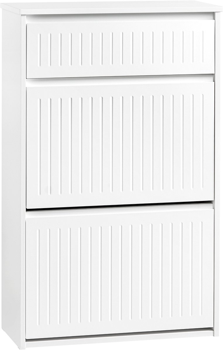 SoBuy FSR165-W Schoenenkast - Witte Opbergkast met 2 Flappen & Lade (4251388630006)