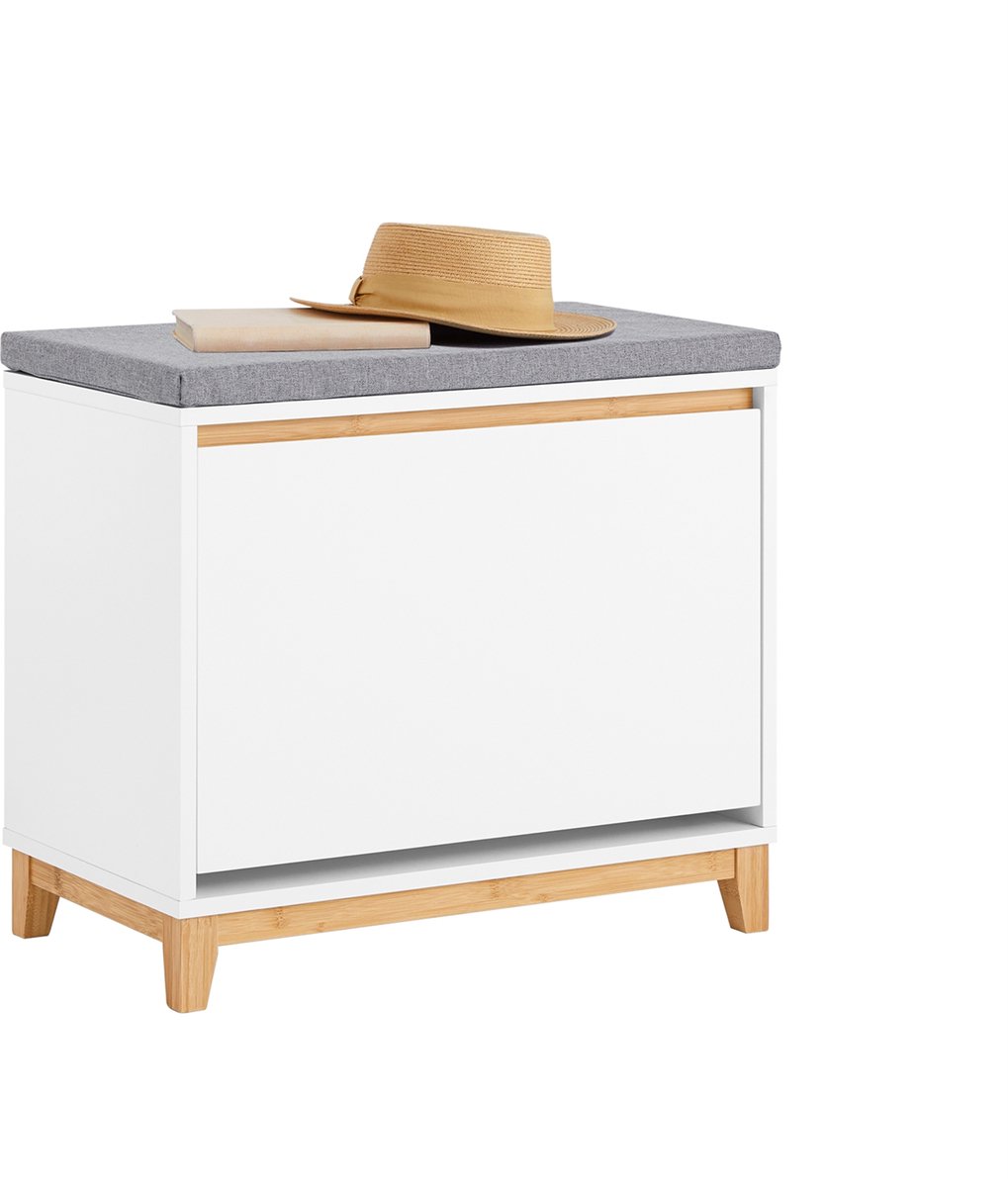 SoBuy FSR191-WN Schoenenbank - Witte Opbergbank met Klep & Kussen (4251388631843)
