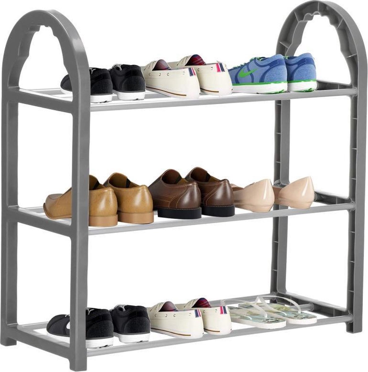 Springos Schoenenrek - 12 - 16 Paar Schoenen - 3 Laags - Kunststof/Metaal - Donker Grijs (5907719416038)