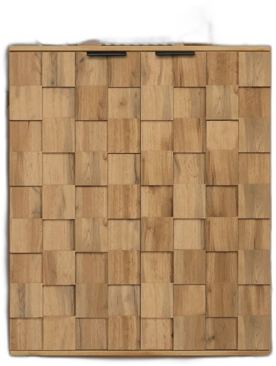 SureDeal® - Schoenenkast met 4 Vakken - Modern Design - Houtlook/Zwart - Staande Kast voor Hal/Slaapkamer - Met Handgrepen - Voor Woonkamer of Entree (6154511981946)