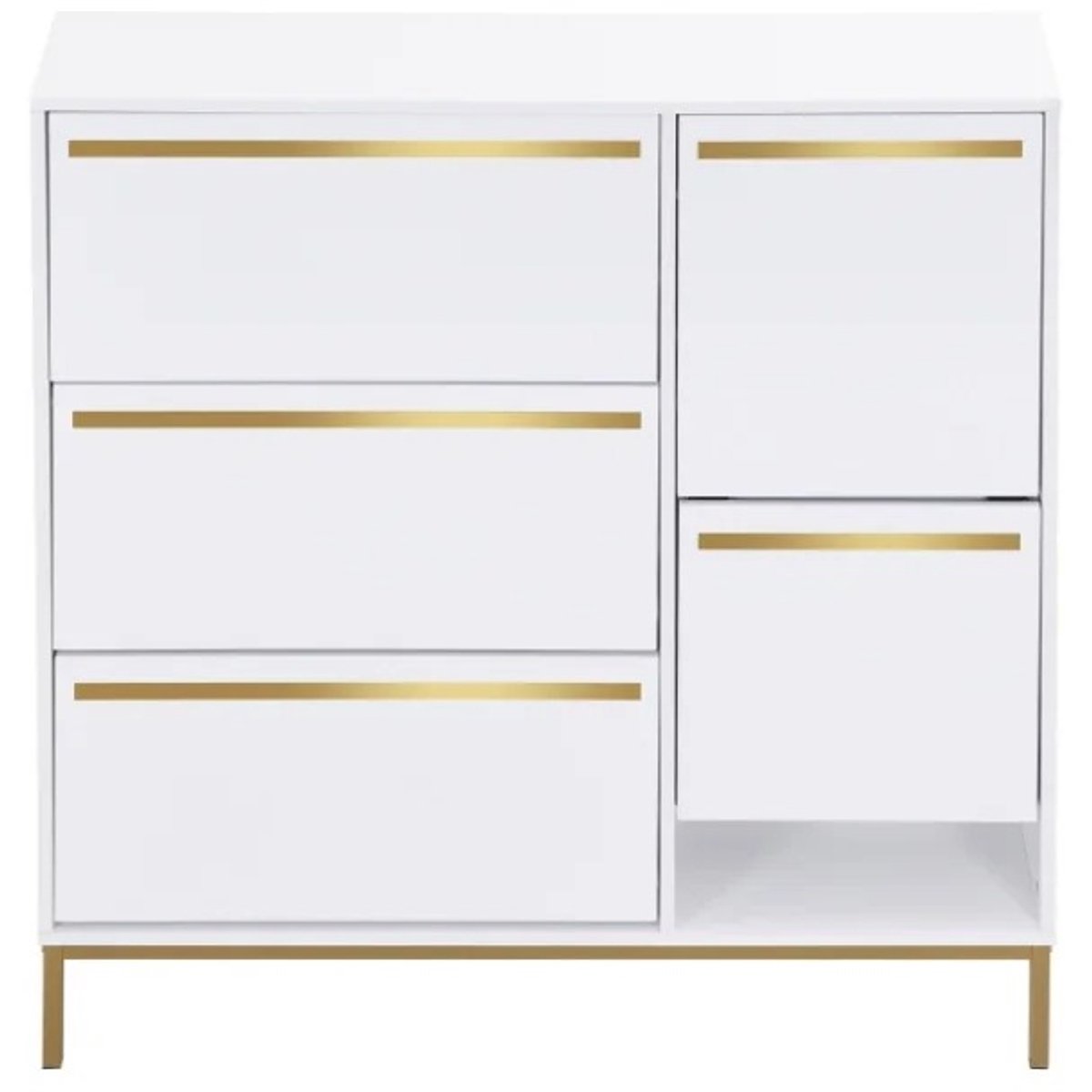 SureDeal® - Schoenenkast met Zitje - 105x25x115,5 cm - MDF - Wit/Goud - Opklapbaar - Voor Hal & Gang (6154507724762)