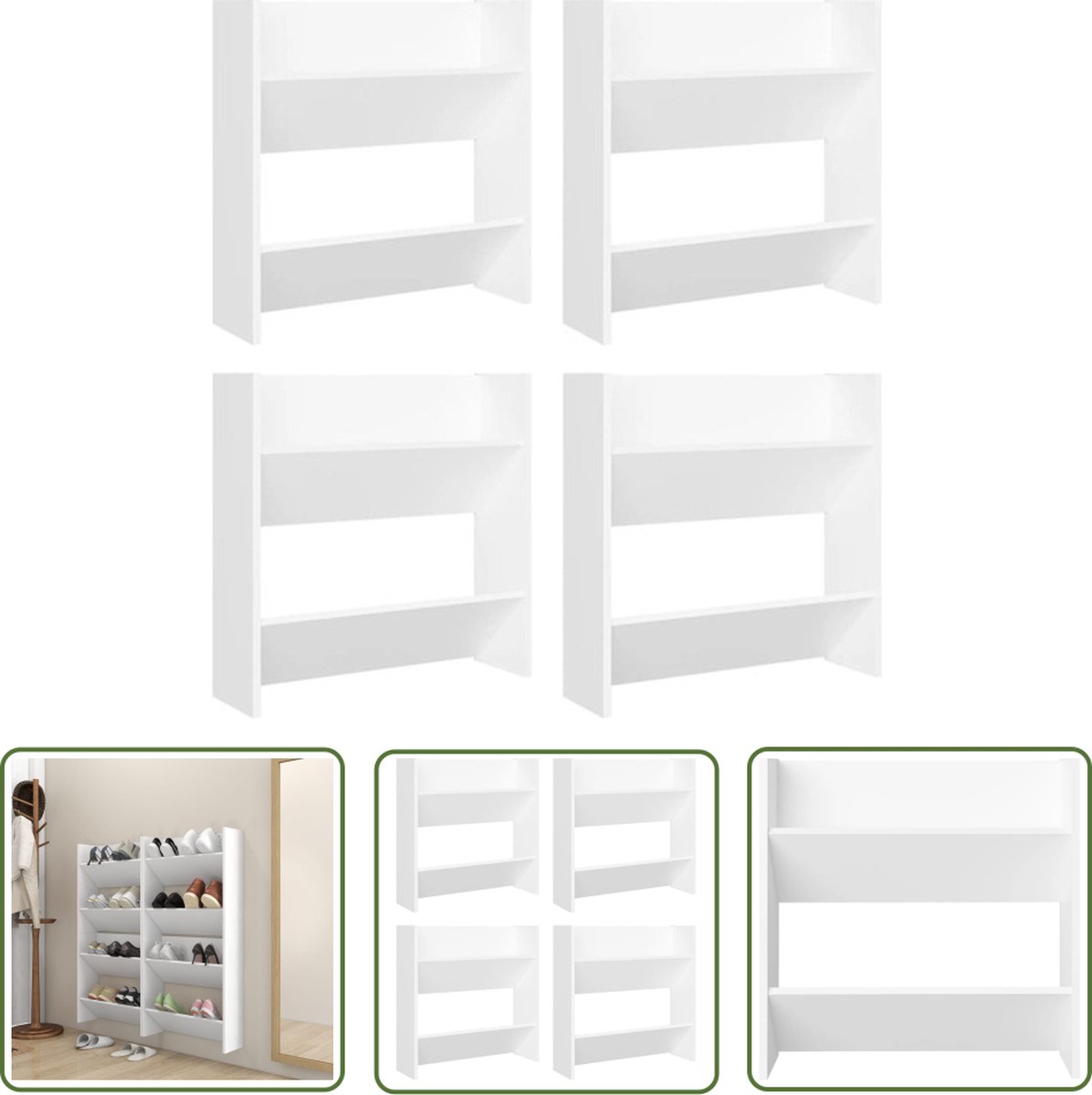 The Living Store Schoenenkast - Wandmontage - 60 x 18 x 60 cm - Wit (8721031227038)