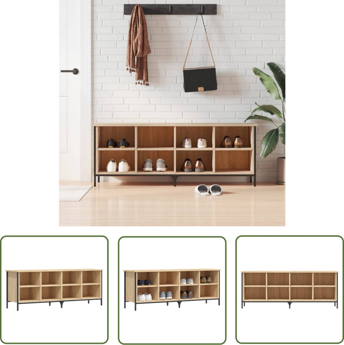 The Living Store Schoenenkast - niet vermeld - Schoenenkast - 131 x 35 x 50 cm - Sonoma eiken (8721032189618)