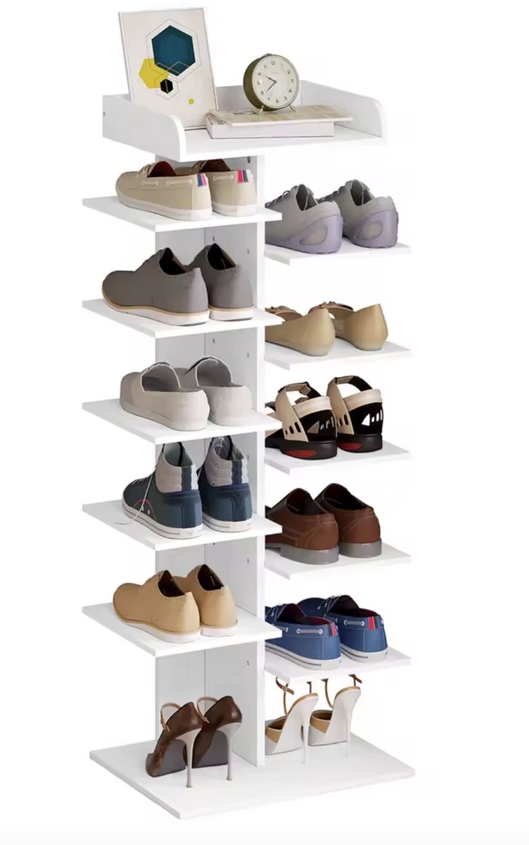 Varnox Schoenenkast - Schoenenrek - Kast - Opbergkast schoenen - Schoenen opberger - Vakkenkast - Planken - Hout - 12 laags - Wit (8721352953791)