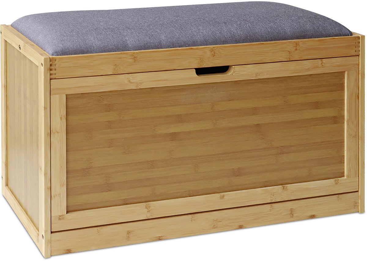 schoenenbank met zitkussen - 80 cm breed - voor 8 paar - bamboe (4052025496517)