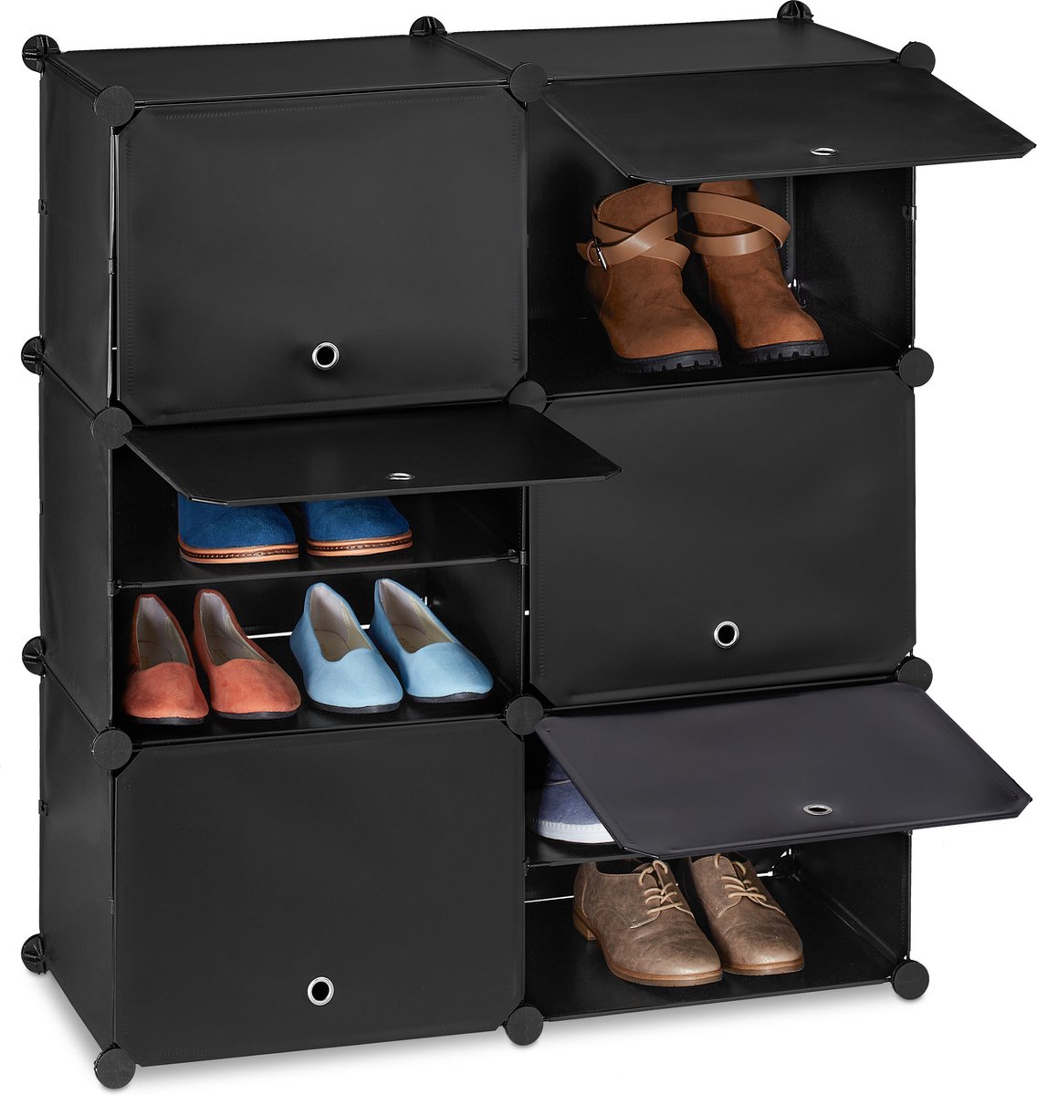 schoenenkast - 95 x 85 x 31,5 cm - 12 vakken - met deuren - kunststof - zwart (4052025384340)
