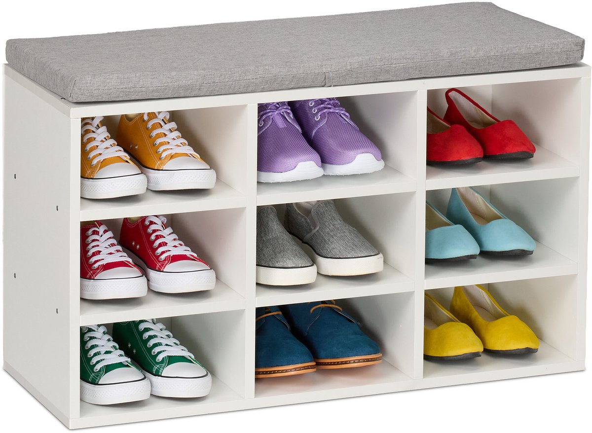 schoenenkast met zitkussen - 9 vakken - 49,5x80x31 cm - wit-grijs (4052025863555)
