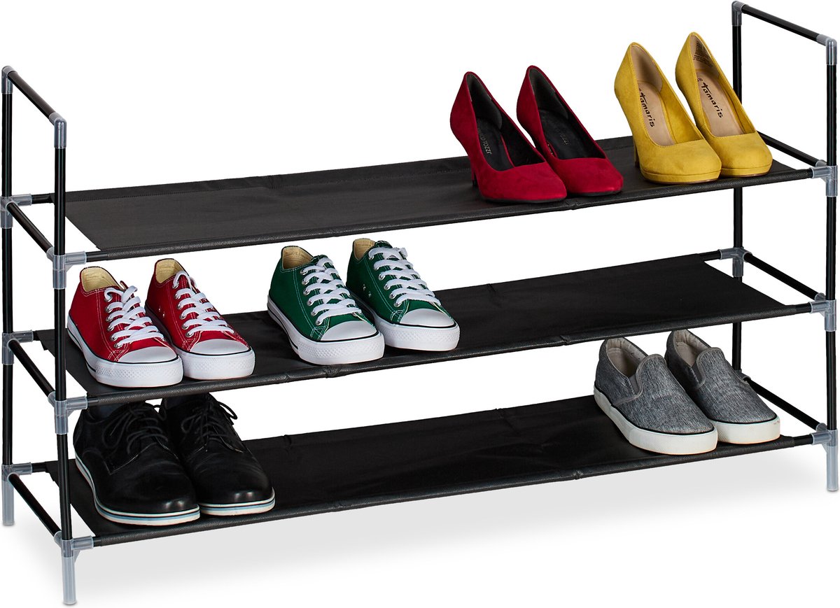 schoenenrek - 3 etages - 100 cm breed - metalen frame - steeksysteem - zwart (4052025875701)