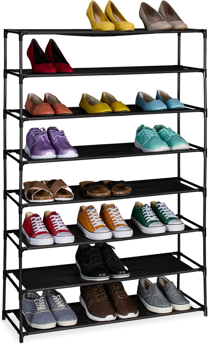 schoenenrek hoog - 8 lagen - metaal - stof - 83 cm breed - zwart (4052025875640)