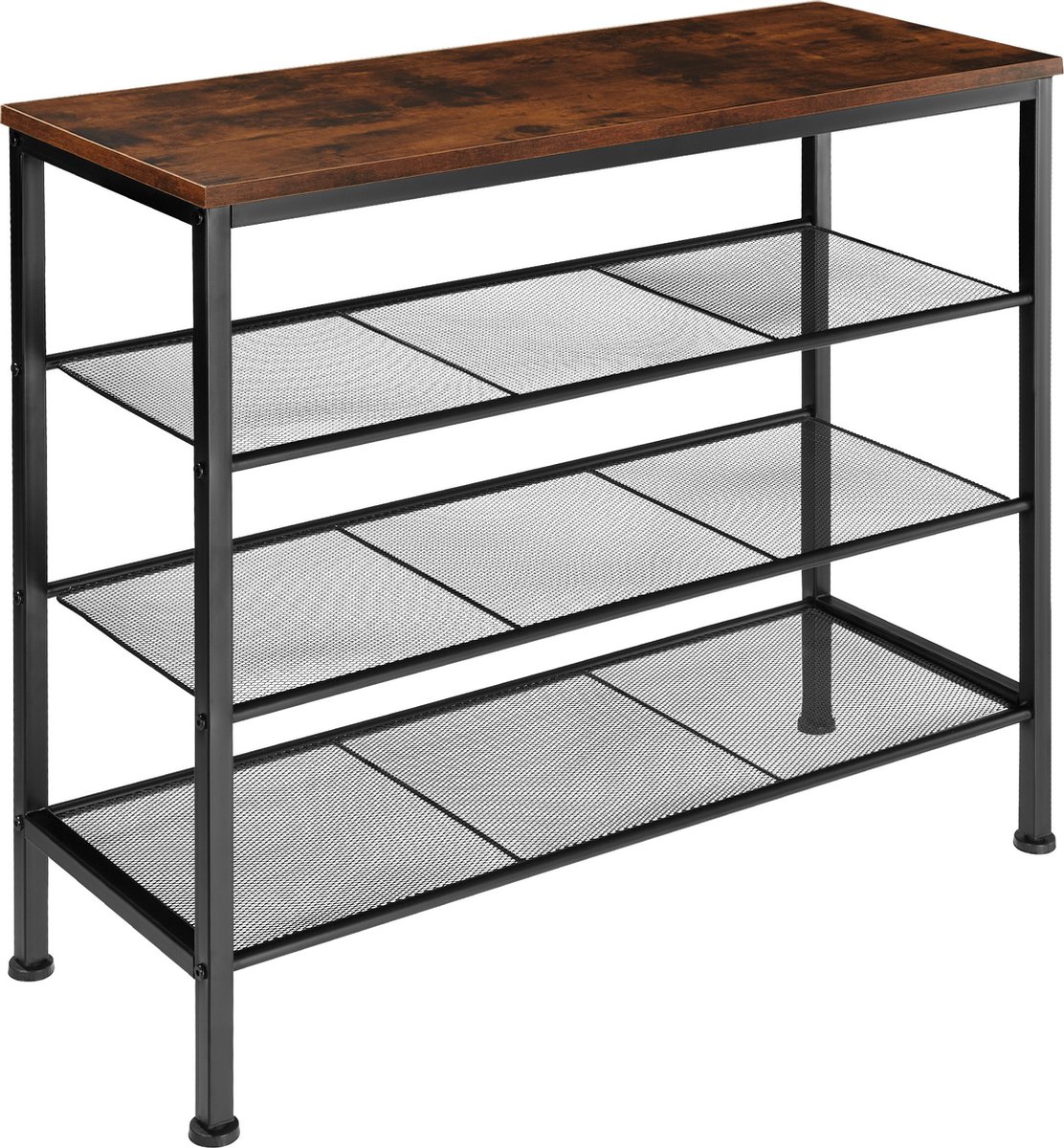 tectake® Smal Schoenenrek met Opbergruimte - Hout & Metaal, Industriële Stijl, 4 Niveaus, 3 Roosterplanken, 80,5x30,5x72,5 cm - Industrial Dark Brown (4061173206008)