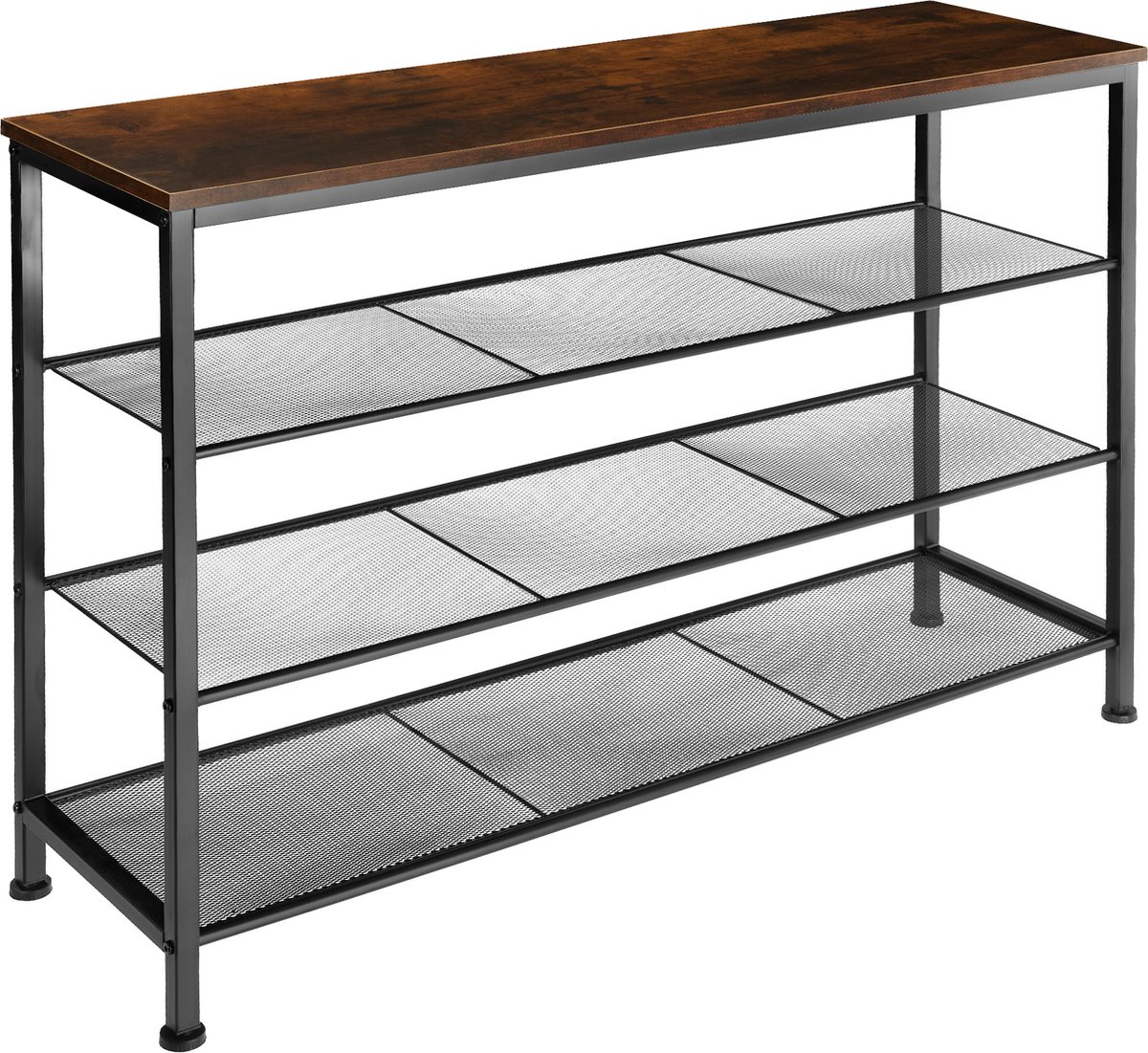 tectake® Smalle Schoenenkast met Opbergruimte - Hout & Metaal, Industriële Stijl, 4 Niveaus, 3 Roosterplanken, 100x30,5x72,5 cm - Industrial Dark Brown (4061173205940)