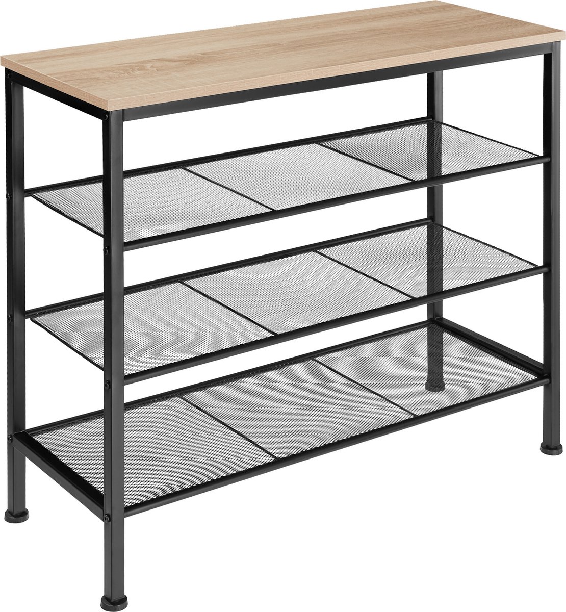 tectake® Smalle Schoenenkast met Opbergruimte - Hout & Metaal, Industriële Stijl, 4 Niveaus, 3 Roosterplanken, 80,5x30,5x72,5 cm - Licht Sonoma Eiken (4061173206015)