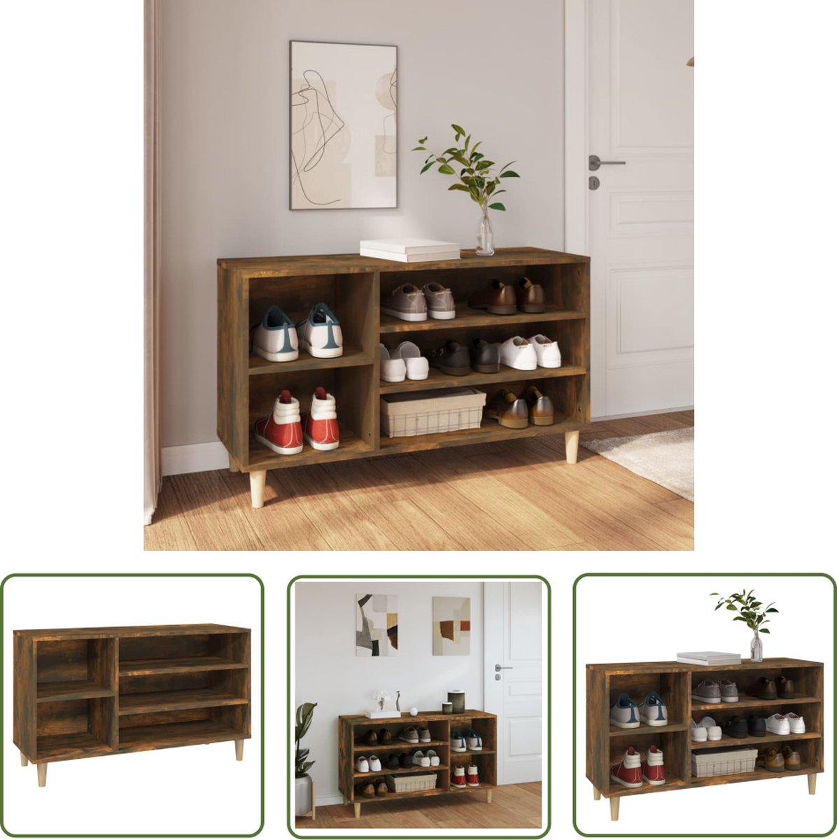 vidaXL Houten Schoenenkast - Schoenenkast - Schoenenkast 102x36x60 cm bewerkt hout gerookt eikenkleurig - Bruine Schoenenkast - Entreebank - Bergruimte (8721032241781)