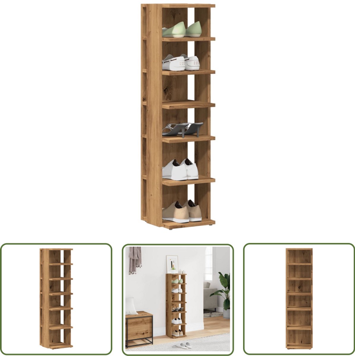 vidaXL Houten Schoenenkast - Schoenenkast - Schoenenkast 28x27x102 cm bewerkt hout artisanaal eikenkleurig - Opslagoplossing - Schoenuitleg - Organisator (8026870791857)