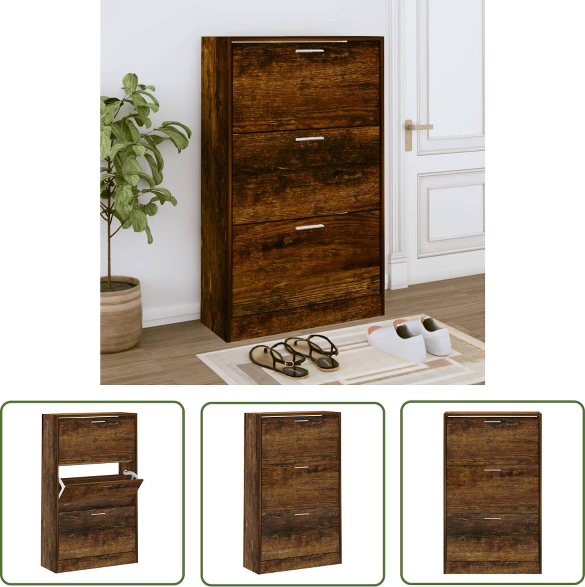 vidaXL Houten Schoenenkast - Schoenenkast - Schoenenkast 63x24x103 cm bewerkt hout gerookt eikenkleurig - Bruine Schoenenkast - Schoenen Organizer - Bergruimte (8721031228059)