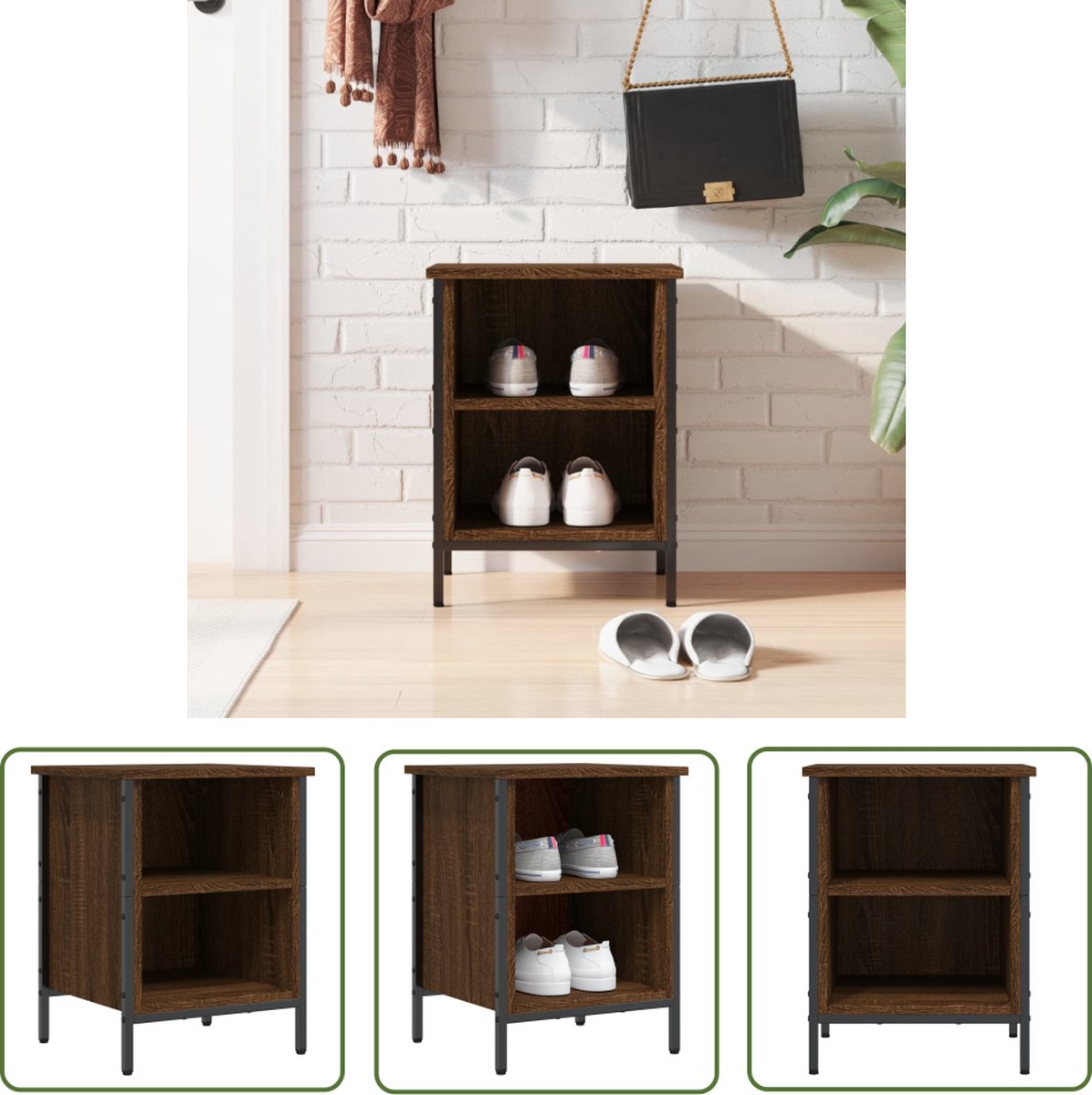 vidaXL Industrieel - Schoenenkast - Schoenenkast 38x35x50 cm bewerkt hout bruin eikenkleur - Houten Schoenenkast - Bruine Eik - Schoenuitlegers (8721032012893)